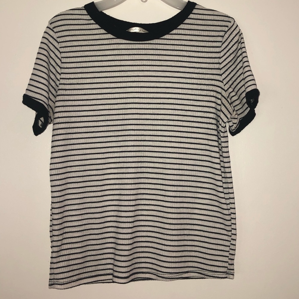 White and navy blue top